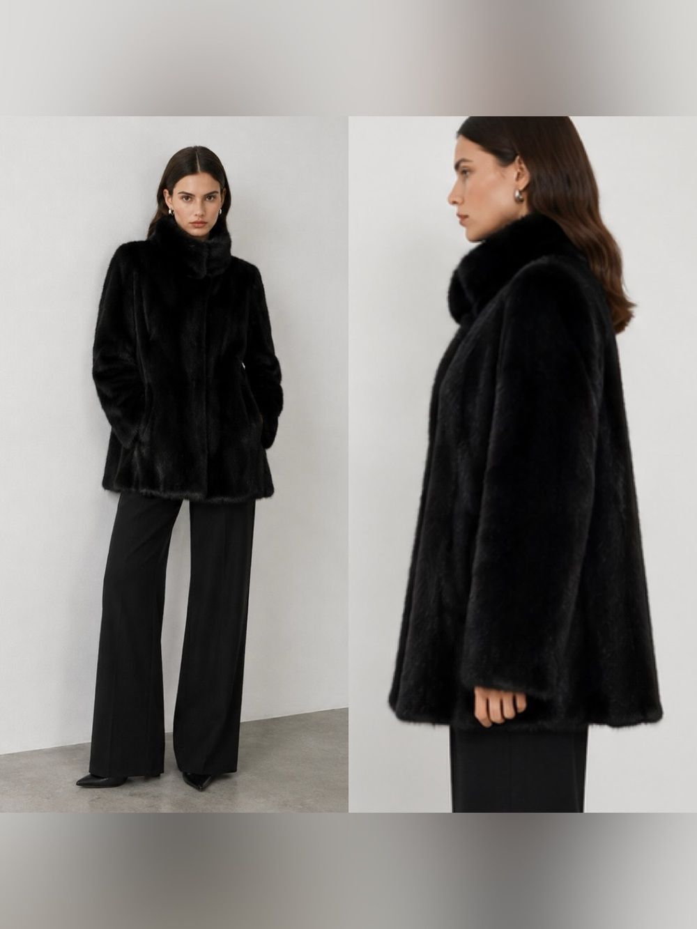 GENUINE Mink Funnel neck short fur coat in black